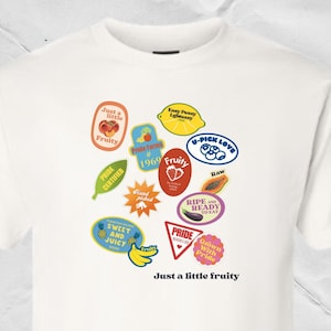 Actually Subtle Pride tshirt, Subtle Pride Month 2023 t-shirt, Fruit sticker t-shirt, Fruity Pride t-shirt, Fruit sticker pride shirt