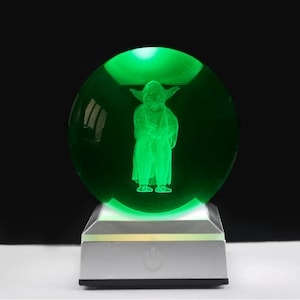 3D Star Wars 80mm Hologram Master Yoda K9 Crystal Glass Ball with LED light base [Multi-color Option]