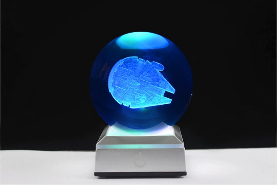 3D Star Wars 80mm Hologram Millenium Falcon K9 Crystal Glass
