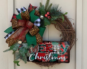 Merry Christmas Grapevine Wreath, Welcome Wreath, Front Door Wreath