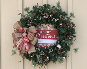 Wreath 32cm Gisela Graham Christmas Wire Ring with String//Holly//Cones