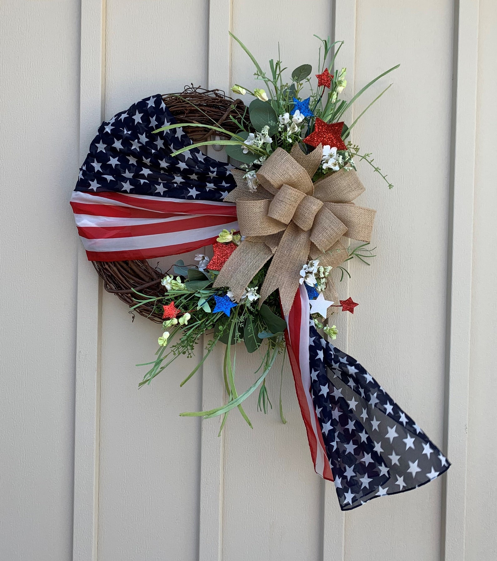 Patriotic Grapevine Flag Wreath July 4th Wreath Front Door | Etsy