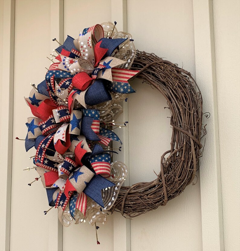 Patriotic Grapevine Wreath July 4th Wreath Front Door Etsy