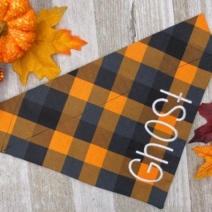 Personalized Halloween Plaid Over The Collar Dog Bandana | Halloween Dog Accessories, Halloween Dog Scarf, Handkerchief For Dog, Fall Scarf