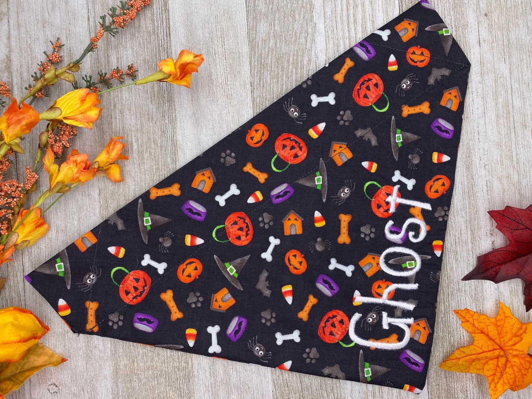 Halloween Pumpkin Dog Over The Collar Dog Bandana | Halloween Dog Accessories, Fall Halloween Dog Scarf, Handkerchief For Dog,