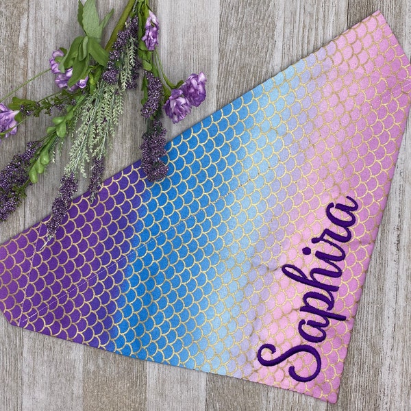 Mermaid Sparkle Over the Collar Dog Bandna | Dog Mom Gift, Dog Accessories, New Puppy Gift, Small Dog Bandana, Pink Bandana, Blue Bandana