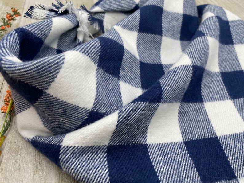 Blue and White Check Fringe Plaid Tie on Dog Bandana Large - Etsy