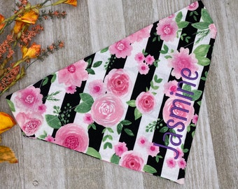 Personalized Pink Floral Over The Collar Dog Bandana | Summer Dog Bandana, Floral Dog Bandana, Small dog Accessories, Dog Mom Gift, Scarf