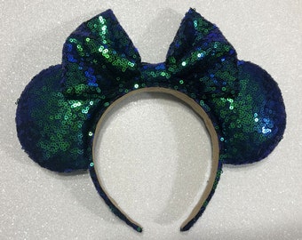 Iridescent Blue Green Sequin Disney Minnie Ears