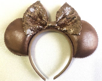 Metallic Rose Gold Disney Minnie Ears Glitter Sequins Rhinestones