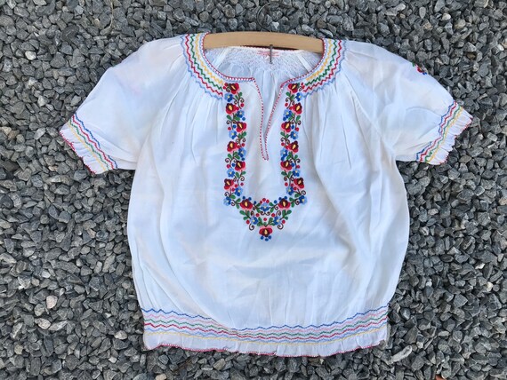 Rare Antique 30s Hungarian Cotton Gauze Blouse Kam