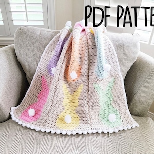 Crochet Baby Blanket Pattern for Girls, Spring Baby Blanket Crochet Pattern, Bunny Crochet Baby Blanket