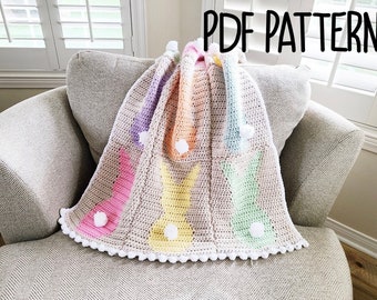 Crochet Baby Blanket Pattern for Girls, Spring Baby Blanket Crochet Pattern, Bunny Crochet Baby Blanket