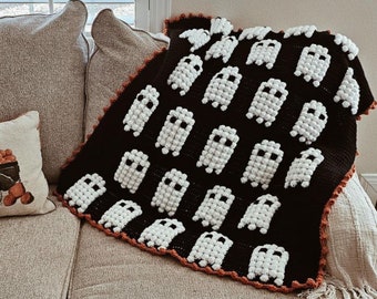 Spooky Ghost Crochet Pattern for Halloween Cute Ghost Crochet Blanket Pattern Throw Blanket for Fall Easy Crochet Pattern Bobble Stitch