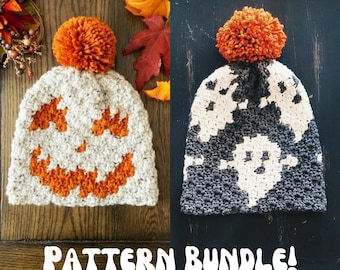 C2C Crochet Halloween Beanie Pattern Bundle (PDF Download)