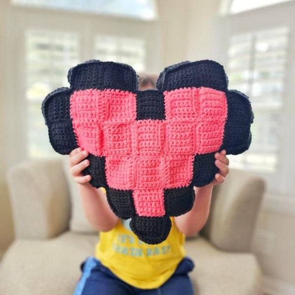 Crochet Pattern Pixel Heart Pillow Easy Crochet Pattern Tutorial Gamer Crochet Pattern Crochet Home Decor