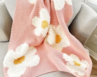 Crochet Pattern, Flower Throw Blanket, Pink Flowers Crochet Pattern, Baby Girl Blanket Pattern, Easy Crochet Patterns, Crochet for Girls