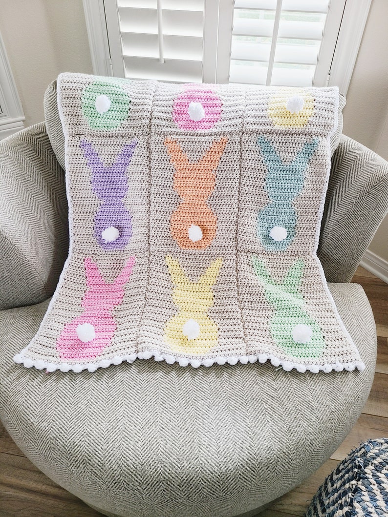 Crochet Baby Blanket Pattern for Girls, Spring Baby Blanket Crochet Pattern, Bunny Crochet Baby Blanket image 3
