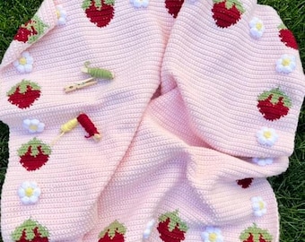 Strawberry Daisy Crochet Blanket Pattern: Cottagecore Border (PDF Pattern)