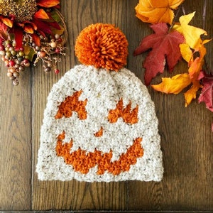 Crochet Pattern, Halloween Crochet Pattern,  Crochet Pumpkin Beanie, Jackolantern Crochet, Easy c2c crochet Pattern for beginners