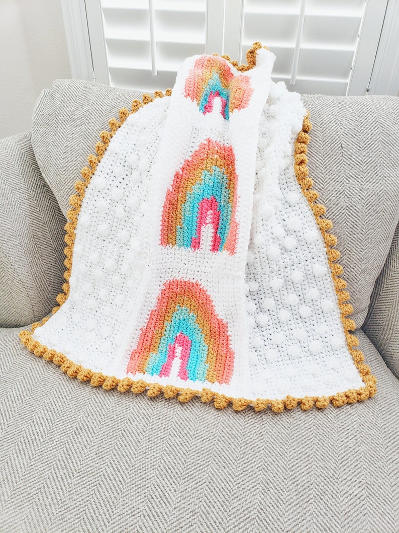 Rainbow Blanket Crochet Pattern, Easy Crochet Baby Blanket Pattern for Girls, Crochet Baby Graphgan, Lapghan image 9