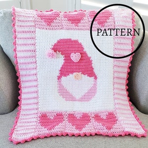 Crochet Valentine's Day Baby Blanket Pattern, Gnome Baby Blanket Crochet Pattern, Pink Crochet Baby Blanket, February Baby Crochet Blanket