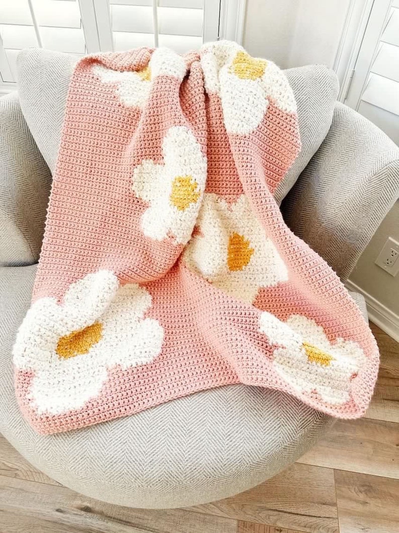 Daisy Crochet Blanket Pattern: Strawberry Flower Afghan (PDF Pattern)