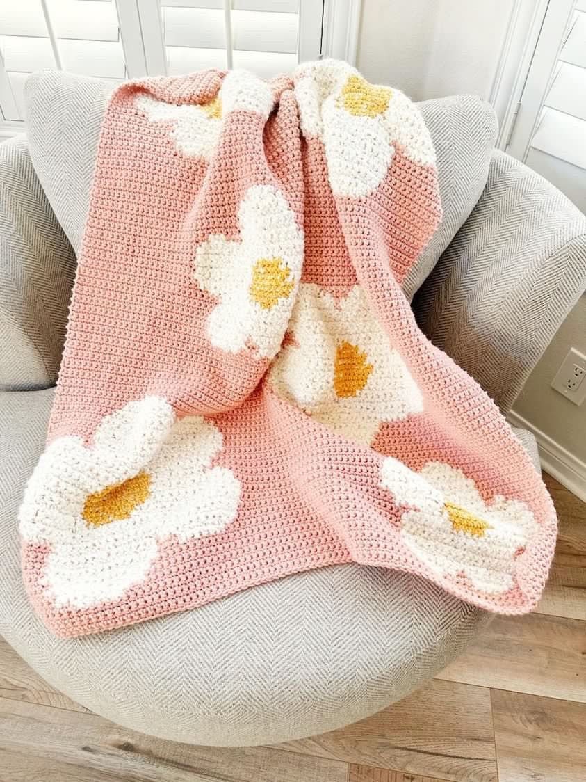Crochet Afghan Sage Pinks CottageCore Cozy Blanket Lap Cover Sofa