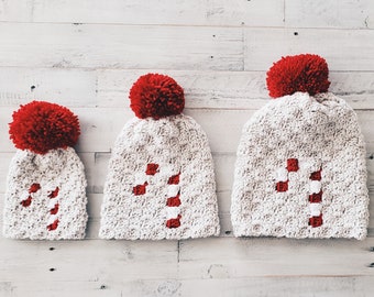 Crochet Beanie Pattern, Easy Crochet Pattern, Candy Cane Christmas Crochet Pattern, Christmas Hat Pattern, Slouchy Beanie, c2c Crochet