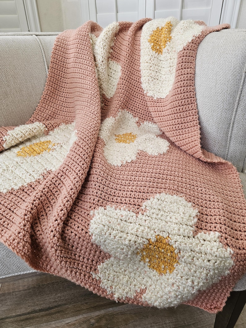 Daisy Crochet Blanket Pattern: Strawberry Flower Afghan (PDF Pattern)