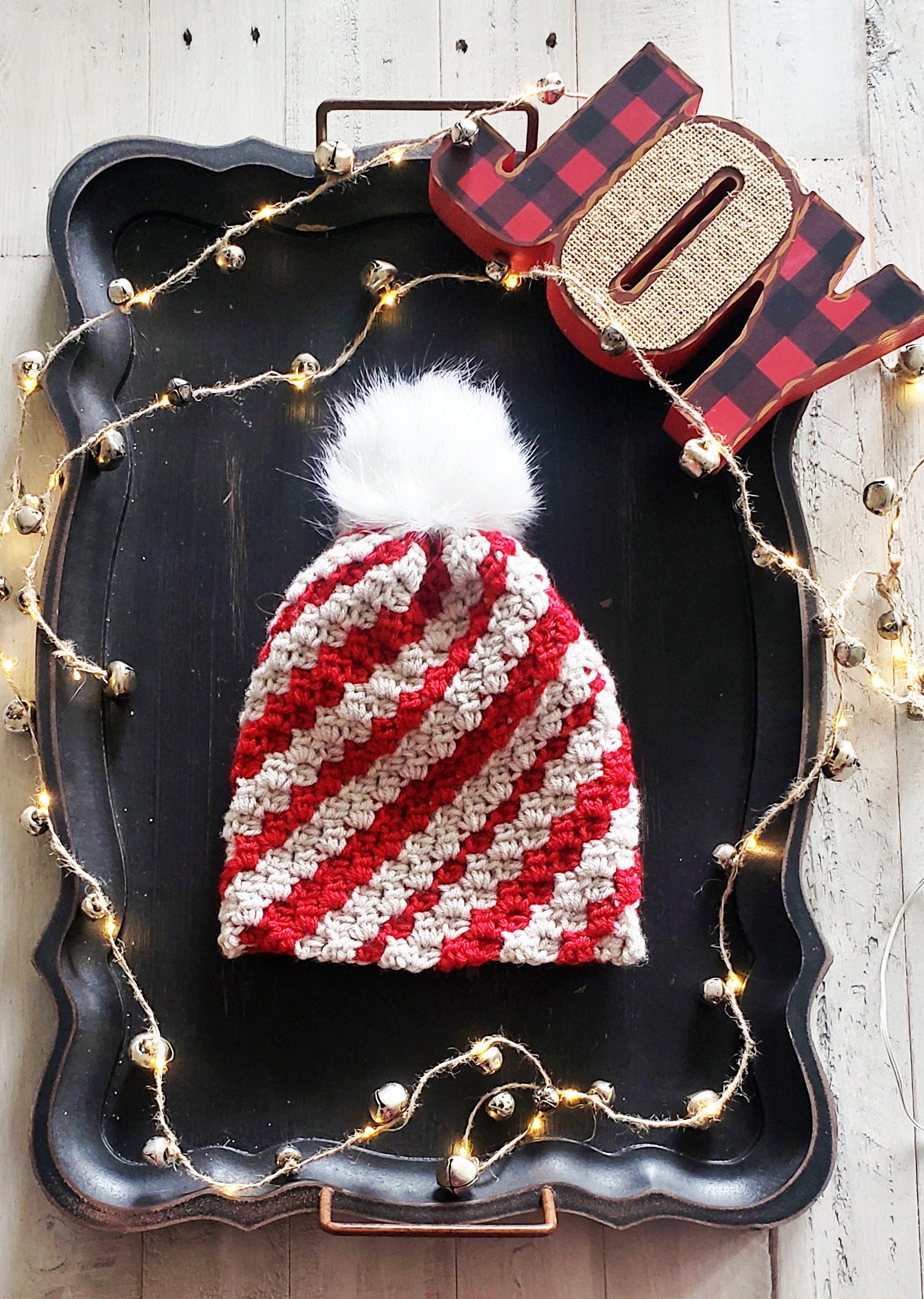Candy Cane Stripes Crochet Beanie Pattern: C2C Christmas Hat  display picture 2