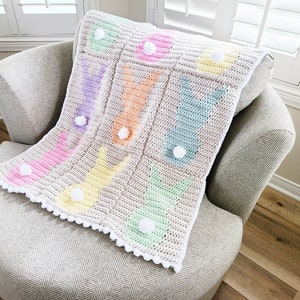 Crochet Baby Blanket Pattern for Girls, Spring Baby Blanket Crochet Pattern, Bunny Crochet Baby Blanket image 4
