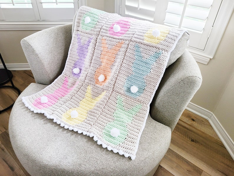 Crochet Baby Blanket Pattern for Girls, Spring Baby Blanket Crochet Pattern, Bunny Crochet Baby Blanket image 4