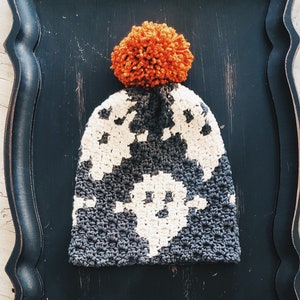 Crochet Beanie Pattern for Halloween, Halloween Crochet Pattern, Cute Ghost Crochet, c2c Crochet Pattern, Crochet Hat Pattern