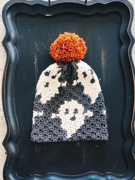 Halloween Ghost Crochet Beanie Pattern: C2C Hat (PDF Pattern)