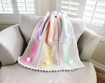 Crochet Bunny Baby Blanket Pattern, Spring Pastel Colors (PDF Pattern)