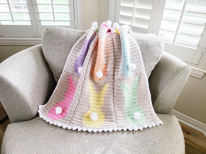 Crochet Baby Blanket Pattern for Girls, Spring Baby Blanket Crochet Pattern, Bunny Crochet Baby Blanket image 2