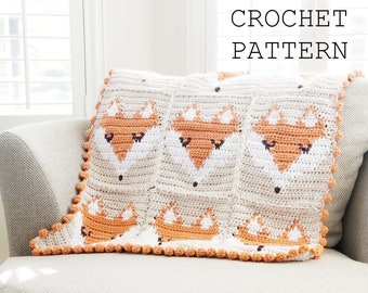 Crochet Baby Blanket Pattern, Fox Baby Blanket Pattern, Fox Graphgan, Easy Crochet Baby Blanket