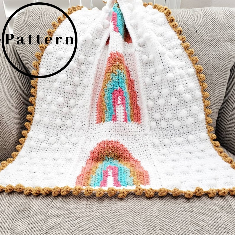 Rainbow Blanket Crochet Pattern, Easy Crochet Baby Blanket Pattern for Girls, Crochet Baby Graphgan, Lapghan image 1