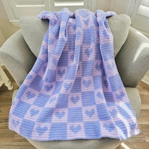 Crochet Pattern Checkered Blanket Crochet Pattern Easy Hearts Crochet Pattern Checkered Hearts Throw Blanket Eclectic Crochet pattern