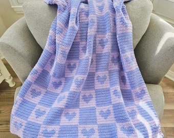 Checkered Hearts Crochet Throw Blanket Pattern (PDF Pattern)