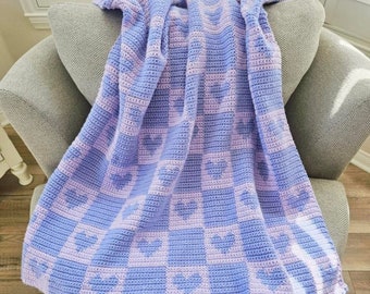 Crochet Pattern Checkered Blanket Crochet Pattern Easy Hearts Crochet Pattern Checkered Hearts Throw Blanket Eclectic Crochet pattern