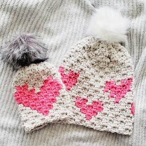 Crochet Beanie Pattern, Heart Beanie, Crochet Hat Pattern, c2c Crochet Pattern, Crochet Heart Pattern, Valentines Day Crochet Patterns