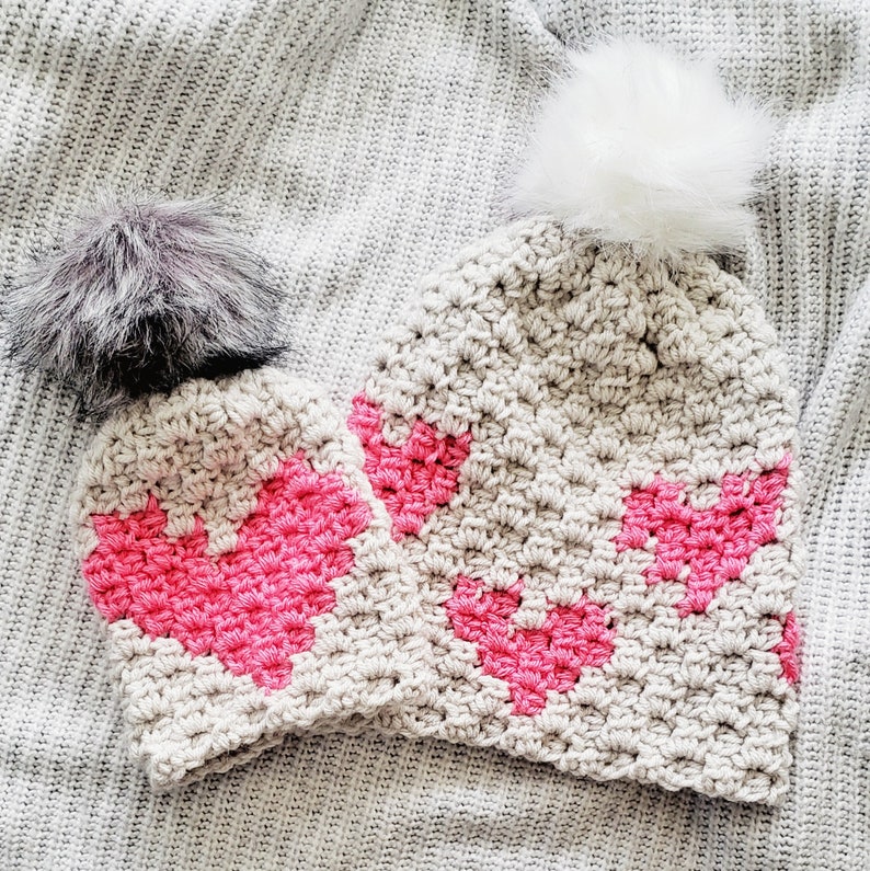 Heart Beanie c2c Crochet Pattern Valentines Day Crochet Patterns Crochet Beanie Pattern Crochet Heart Pattern Crochet Hat Pattern