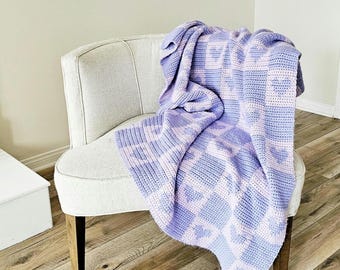 Checkered Hearts Crochet Blanket Pattern: Easy Throw (PDF Pattern)