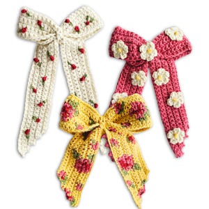 Crochet Floral Hair Bow Clip Pattern (PDF)