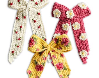 Crochet Floral Hair Bow Clip Pattern (PDF)