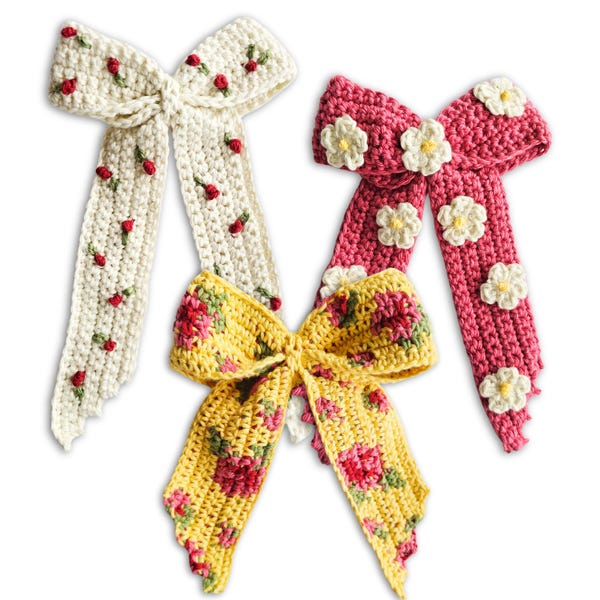 Crochet Floral Hair Bow Clip Pattern (PDF)