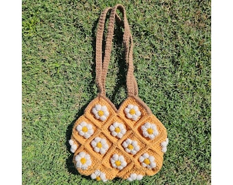 Patrón de bolso de crochet con margaritas y burbujas (patrón PDF)