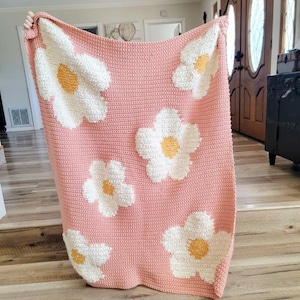 Daisy Crochet Blanket Pattern Crochet Flower Afghan Daisy Flower Throw Blanket Tutorial Pink Crochet Pattern for Girl Single Crochet Pattern